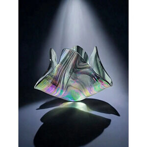Vintage Artist Signed iridescent Handmade Glass Handkerchief Swirl Bowl